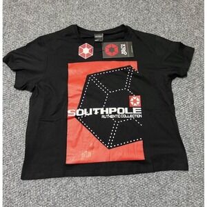 Southpole Women's Black Red Logo Graphic Cotton Short Sleeve T-Shirt Crew Neck L